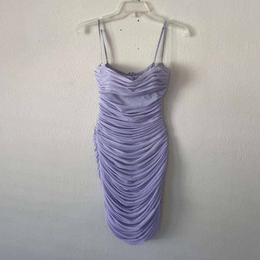 House of CB Purple Ruched Organza Bodycon Midi Dress size small